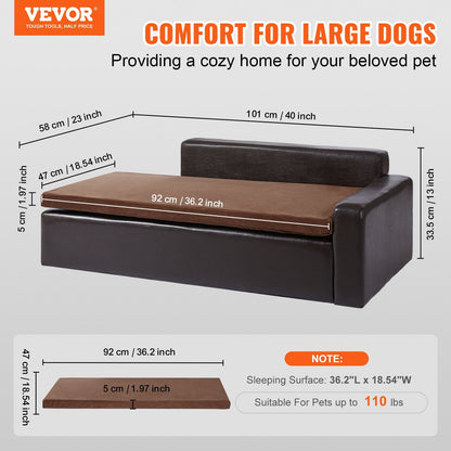 Large Dog & Cat Sofa Bed, Soft Leather, 100x58x34 cm, 50 kg Capacity, Black
