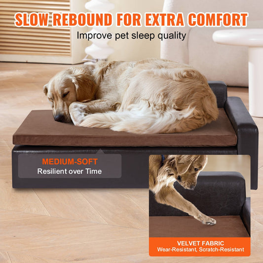 Large Dog & Cat Sofa Bed, Soft Leather, 100x58x34 cm, 50 kg Capacity, Black