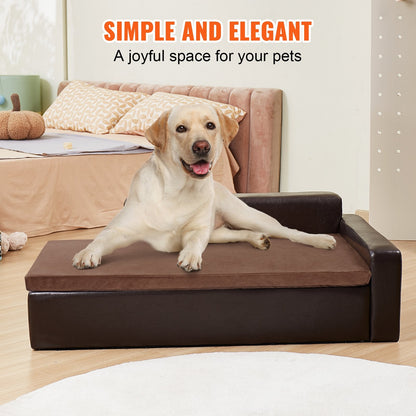 Large Dog & Cat Sofa Bed, Soft Leather, 100x58x34 cm, 50 kg Capacity, Black