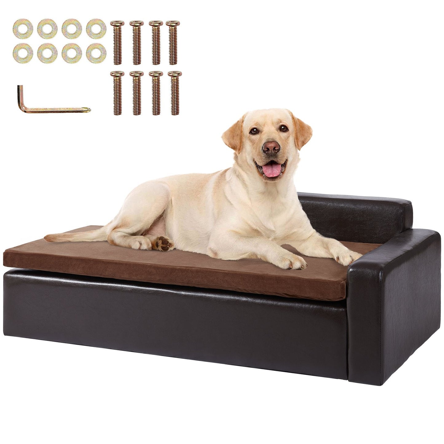 Large Dog & Cat Sofa Bed, Soft Leather, 100x58x34 cm, 50 kg Capacity, Black
