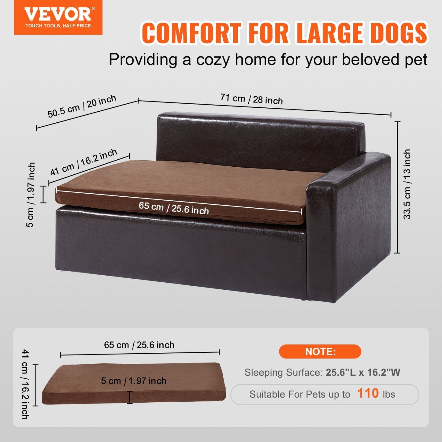 Stylish Leather Pet Sofa Bed for Medium Pets, 0.71x0.51x0.34m, 50 kg Capacity, Black