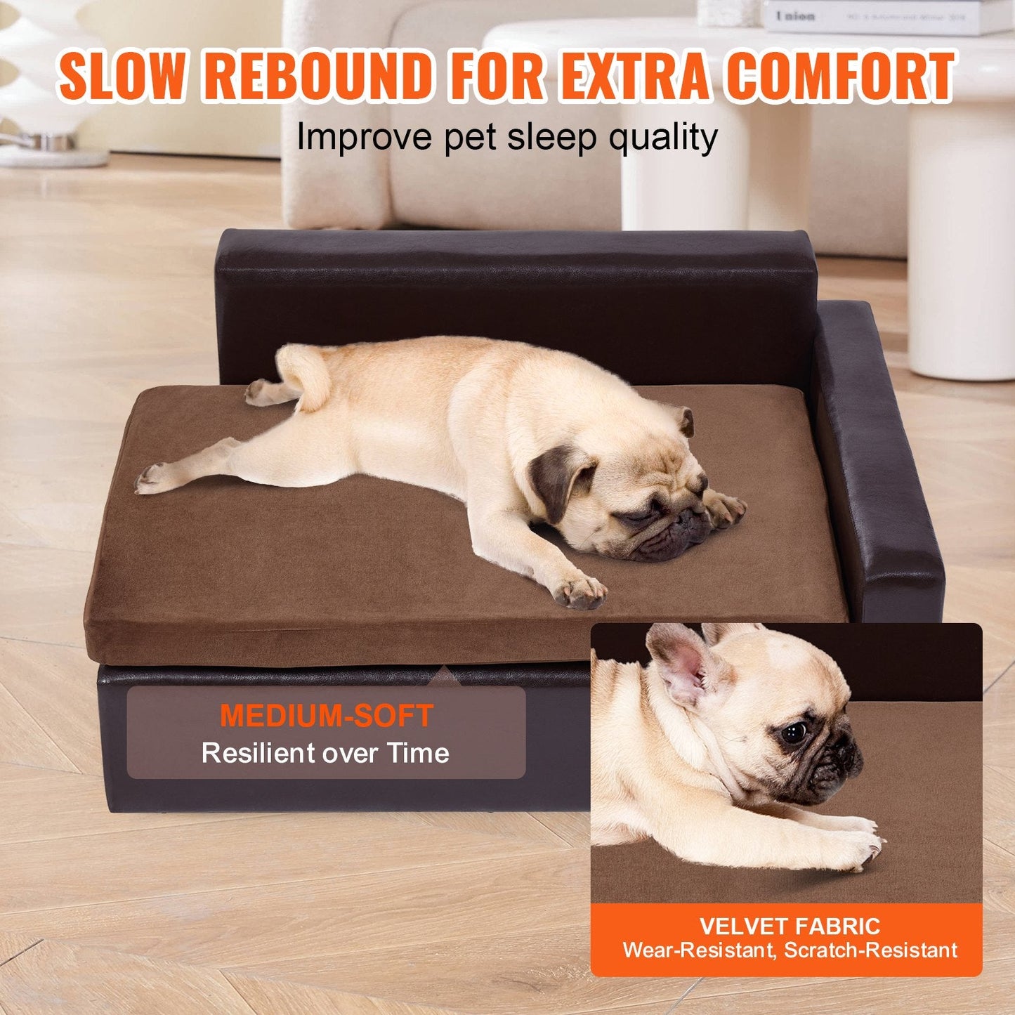 Stylish Leather Pet Sofa Bed for Medium Pets, 0.71x0.51x0.34m, 50 kg Capacity, Black