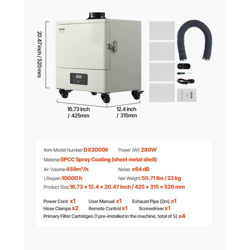 VEVOR Solder Fume Extractor 459 m³/h 280W Brushless Motor with 10 Levels Speed