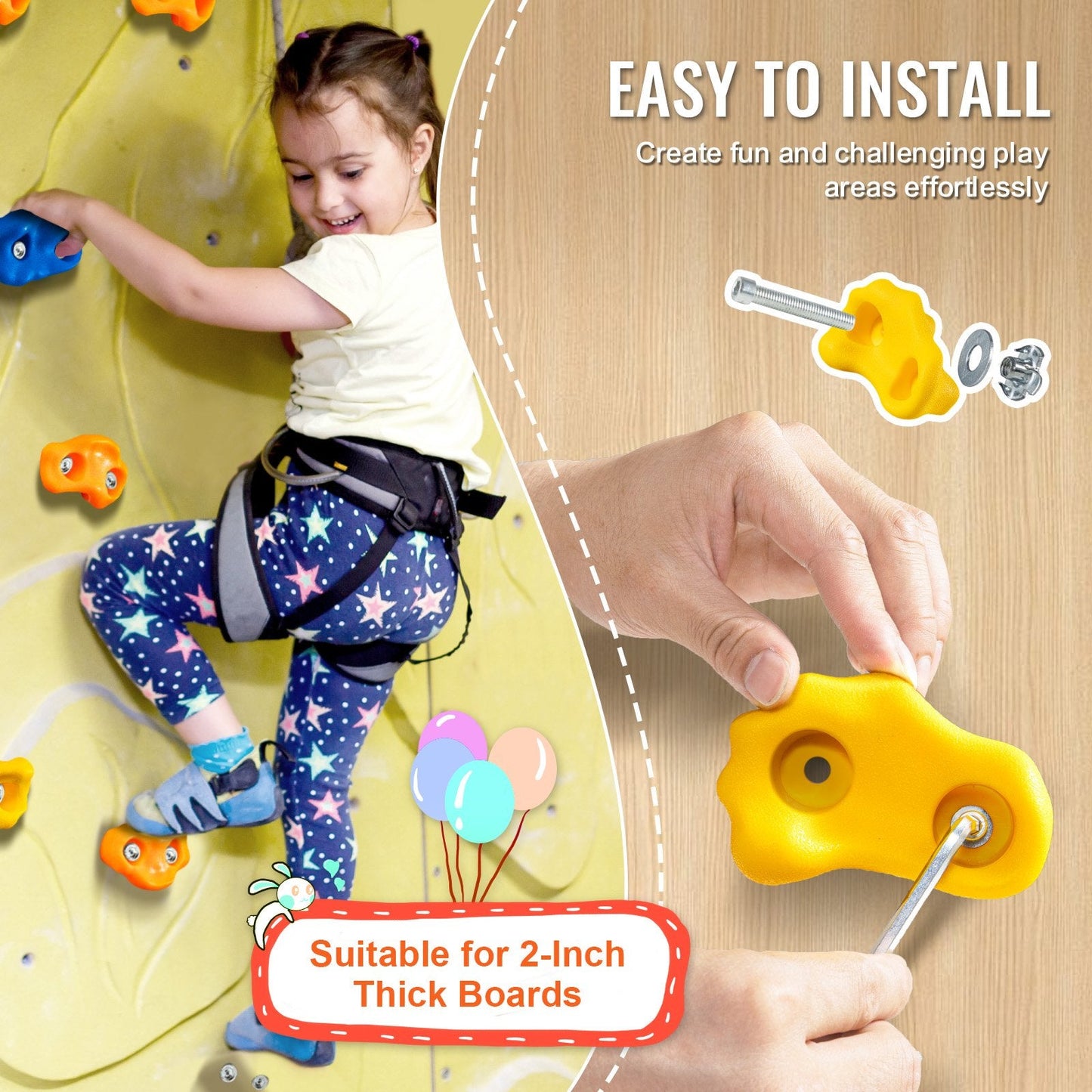 25-Piece Climbing Holds Set with Rope Handles, Max Load 136 kg, Indoor/Outdoor