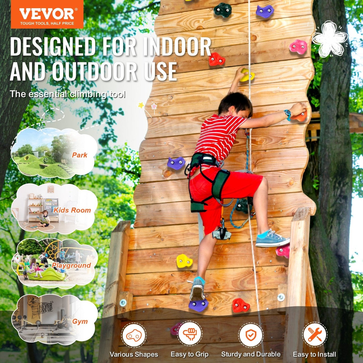 72-Piece Rock Climbing Holds Set for Indoor/Outdoor Use, Max Load 200 kg