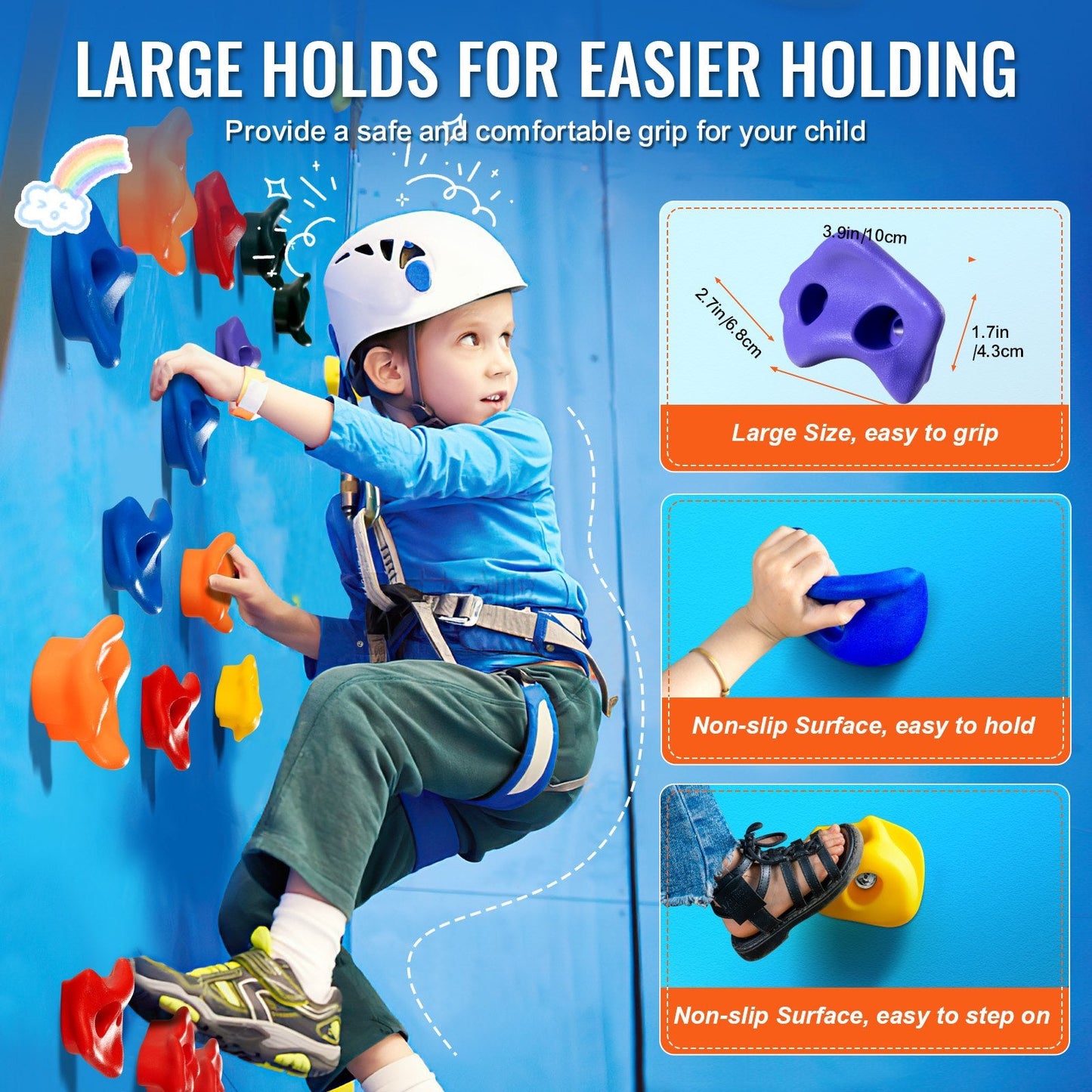 72-Piece Rock Climbing Holds Set for Indoor/Outdoor Use, Max Load 200 kg