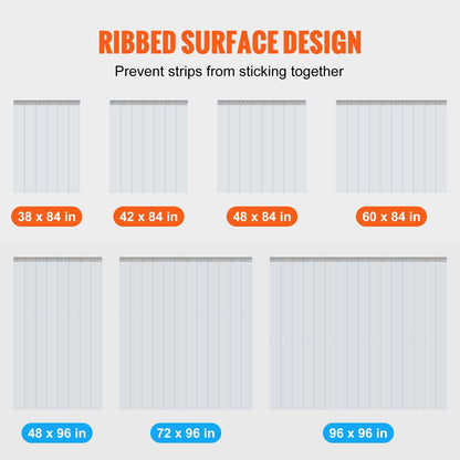 Clear PVC Strip Door Curtain, 213.4cm x 122cm, 8 Pieces for Freezers & Warehouses