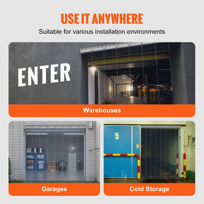 Clear PVC Strip Door Curtain, 213.4cm x 122cm, 8 Pieces for Freezers & Warehouses