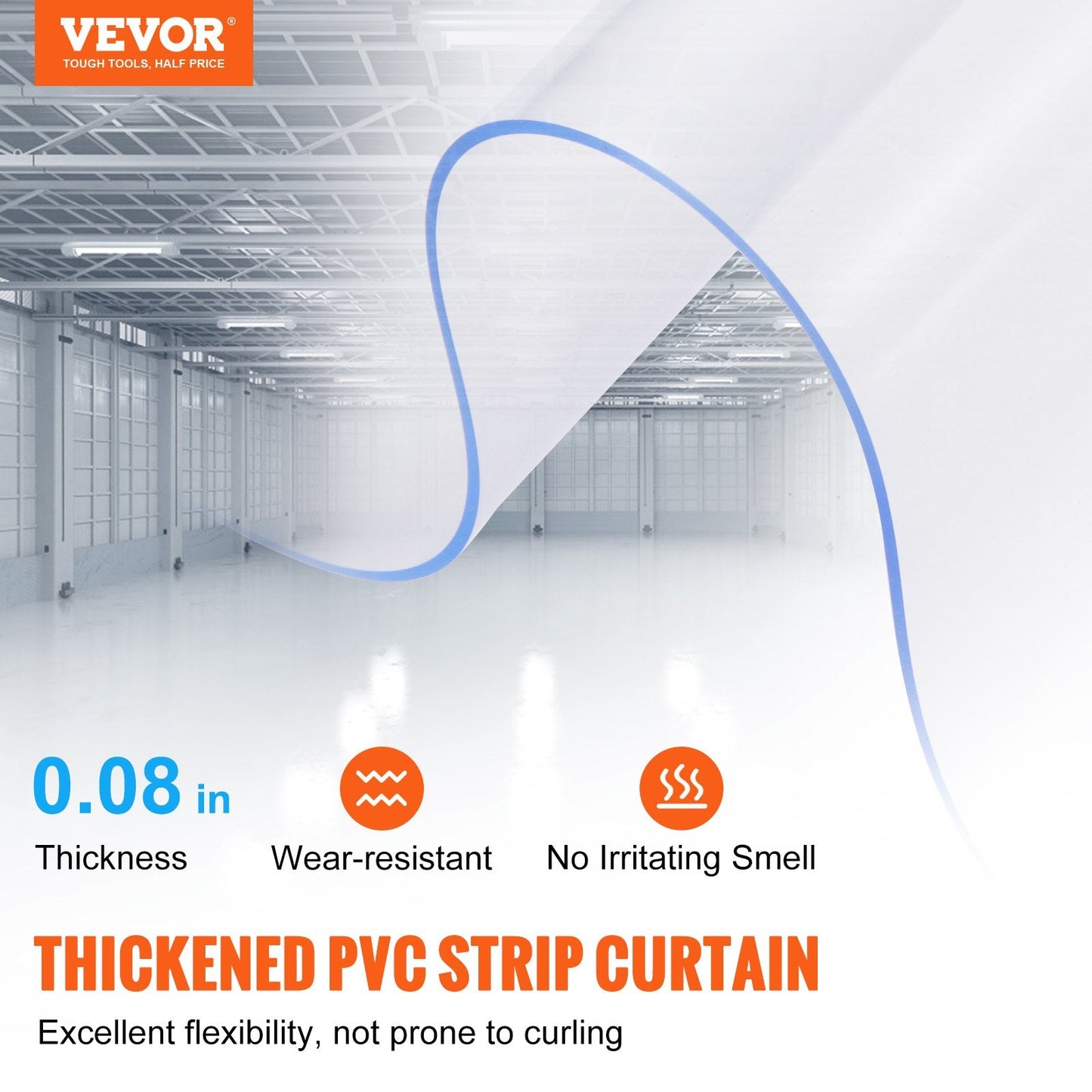 Clear PVC Strip Door Curtain for Walk-In Freezers, 97 x 213.4 cm, 2 mm Thick