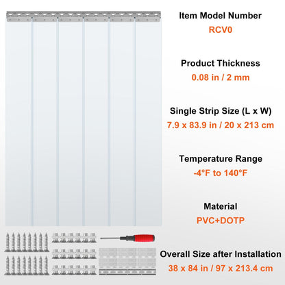 Clear PVC Strip Door Curtain for Walk-In Freezers, 97 x 213.4 cm, 2 mm Thick