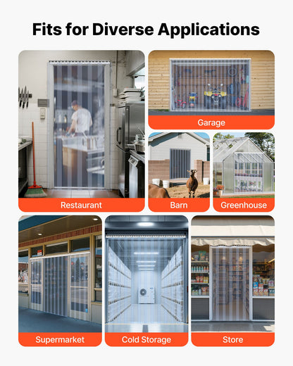 Clear PVC Strip Curtain, 2.1 m Height x 1.2 m Width x 2 mm Thickness, 8 PCS Walk in Freezer Cooler Curtain Strips, Thermal Insulating Plastic Door Strips for Warehouse, Freezer, Garage Doors
