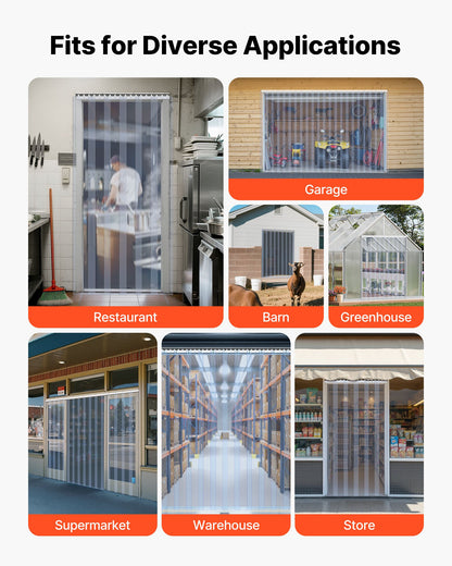 Clear PVC Strip Curtain, 2.4 m Height x 2.1 m Width x 2 mm Thickness, 14 PCS Walk in Freezer Cooler Curtain Strips, Smooth Waterproof Plastic Door Strips for Warehouse, Freezer, Garage Doors