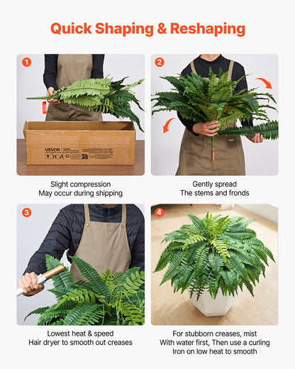 Artificial Ferns, 1143 mm Fake Boston Fern Bush Plant with 63 Fronds, Faux Greenery for Indoor/Outdoor Decor, Silk & LDPE, Suitable for Home Porch Garden Office Living Room Planter, Set of 2