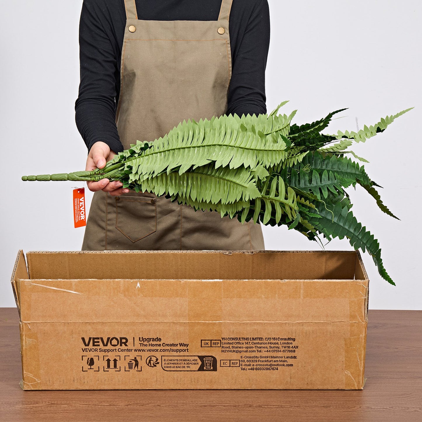 Artificial Ferns, 1143 mm Fake Boston Fern Bush Plant with 63 Fronds, Faux Greenery for Indoor/Outdoor Decor, Silk & LDPE, Suitable for Home Porch Garden Office Living Room Planter, Set of 2