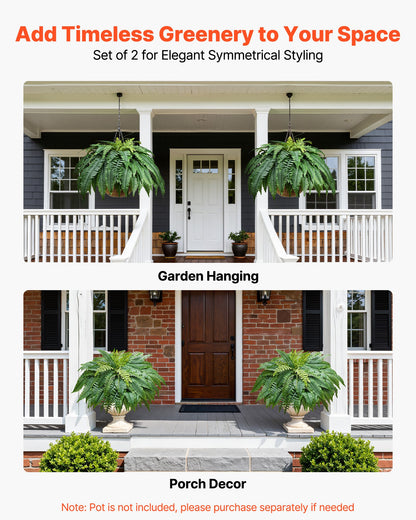 Artificial Ferns, 1219 mm Fake Boston Fern Bush Plant with 67 Fronds, Faux Greenery for Indoor/Outdoor Decor, Silk & LDPE, Suitable for Home Porch Garden Office Living Room Planter, Set of 2