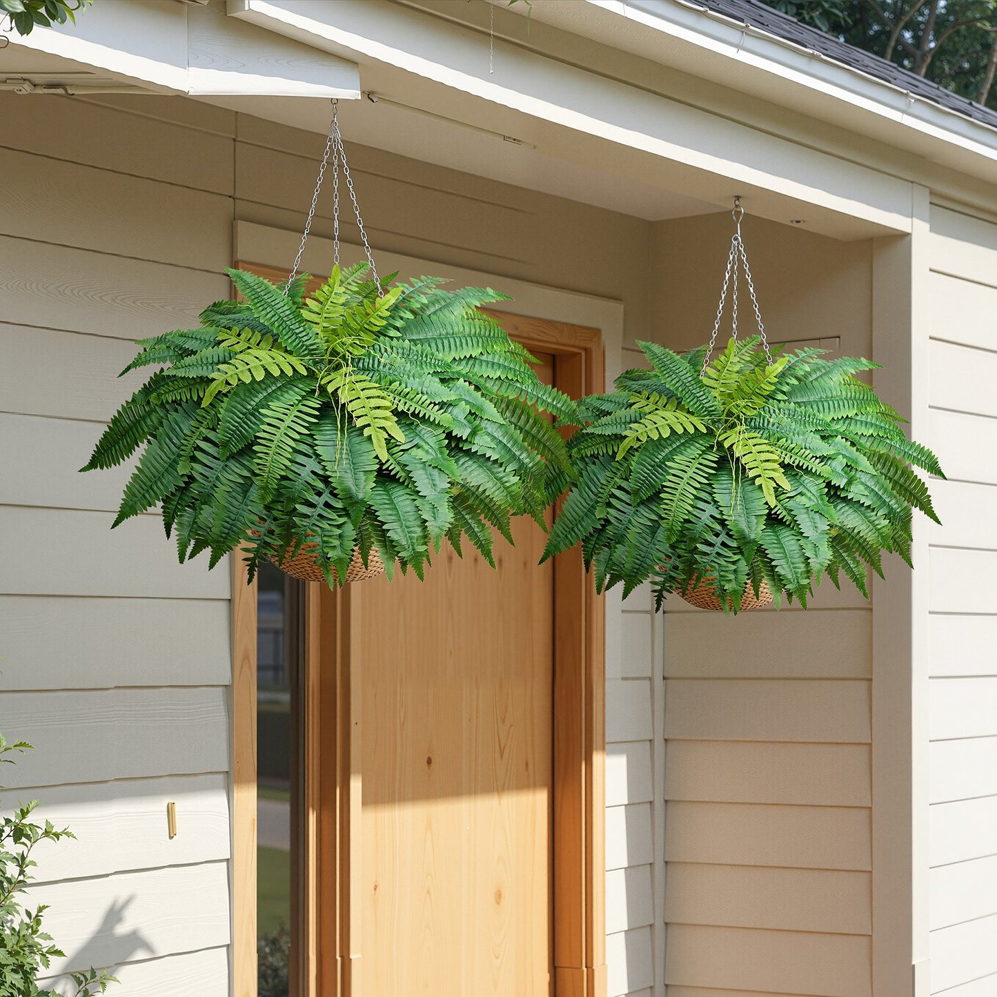 Artificial Ferns, 1219 mm Fake Boston Fern Bush Plant with 67 Fronds, Faux Greenery for Indoor/Outdoor Decor, Silk & LDPE, Suitable for Home Porch Garden Office Living Room Planter, Set of 2