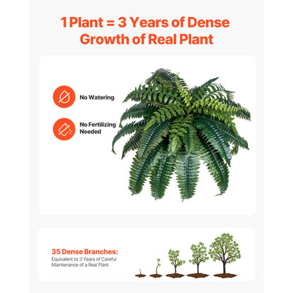 2Pcs Artificial Boston Ferns Plastic Fern 35 Branches Indoor Outdoor Decor