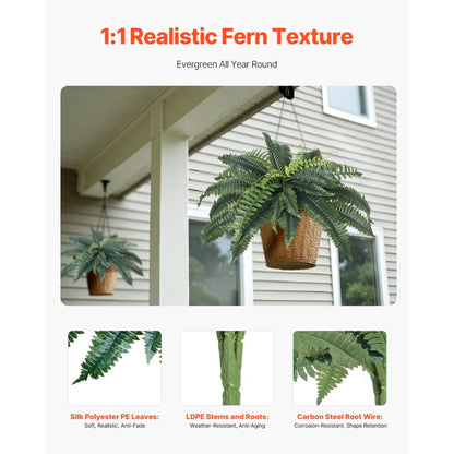 VEVOR 2Pcs Artificial Boston Ferns Plastic Fern 30 Branches Indoor Outdoor Decor