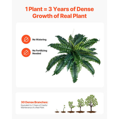 VEVOR 2Pcs Artificial Boston Ferns Plastic Fern 30 Branches Indoor Outdoor Decor