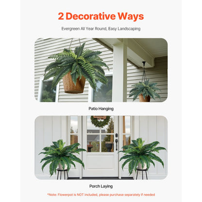VEVOR 2Pcs Artificial Boston Ferns Plastic Fern 30 Branches Indoor Outdoor Decor
