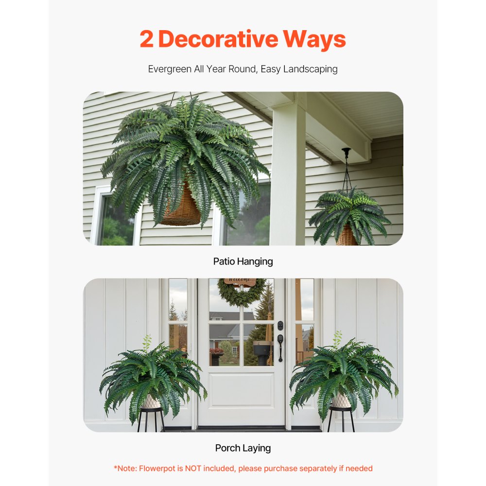 VEVOR Artificial Boston Fern Large Plastic Fern 88 Branches Indoor Outdoor Decor