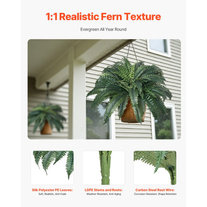 VEVOR 2Pcs Artificial Boston Ferns Plastic Fern 50 Branches Indoor Outdoor Decor
