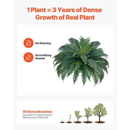 VEVOR 2Pcs Artificial Boston Ferns Plastic Fern 50 Branches Indoor Outdoor Decor