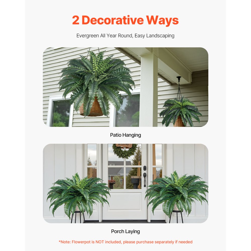 VEVOR 2Pcs Artificial Boston Ferns Plastic Fern 50 Branches Indoor Outdoor Decor
