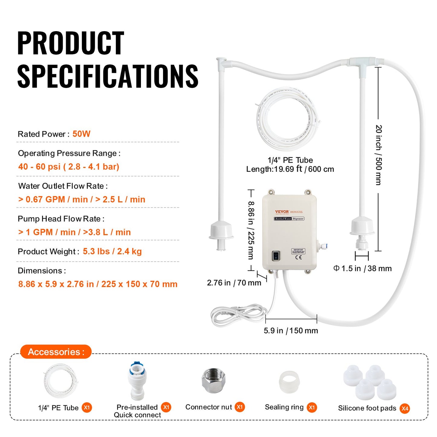 VEVOR Bottled Water Dispenser Pump System, 2x5 Gallon Dispensing System, Automatic