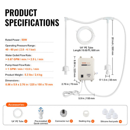 VEVOR Bottled Water Dispenser Pump System, 2x5 Gallon Dispensing System, Automatic