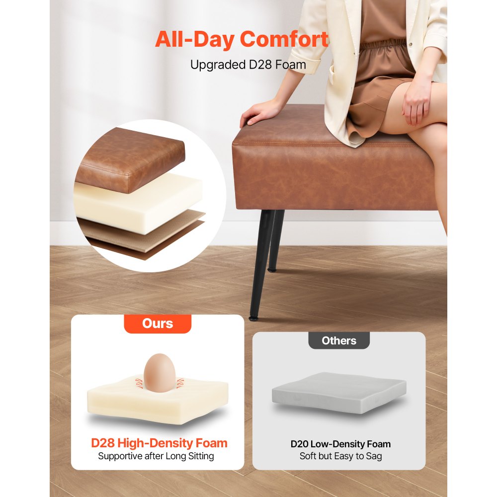 PU Leather Bedroom Bench with Metal Legs Shoe Bench for Entryway 1100 x 400 x 430 mm Brown