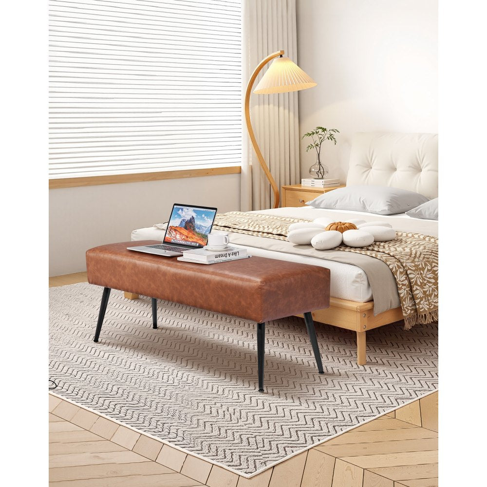 PU Leather Bedroom Bench with Metal Legs Shoe Bench for Entryway 1100 x 400 x 430 mm Brown