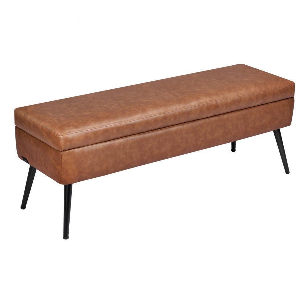 PU Leather Storage Ottoman Bench Bench with Storage and Metal Legs 1016 x 355 x 450 mm Brown