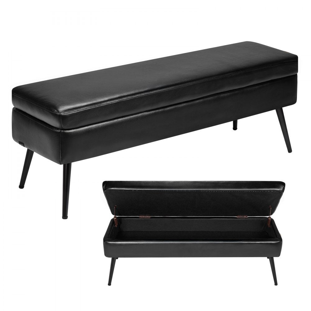 PU Leather Storage Ottoman Bench Shoe Seat with Storage & Metal Legs 1200 x 400 x 450 mm Black