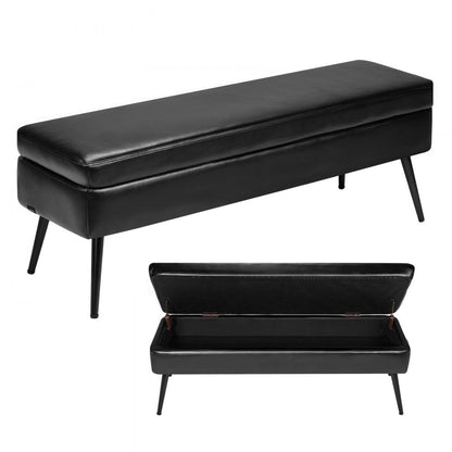 PU Leather Storage Ottoman Bench Shoe Seat with Storage & Metal Legs 1200 x 400 x 450 mm Black