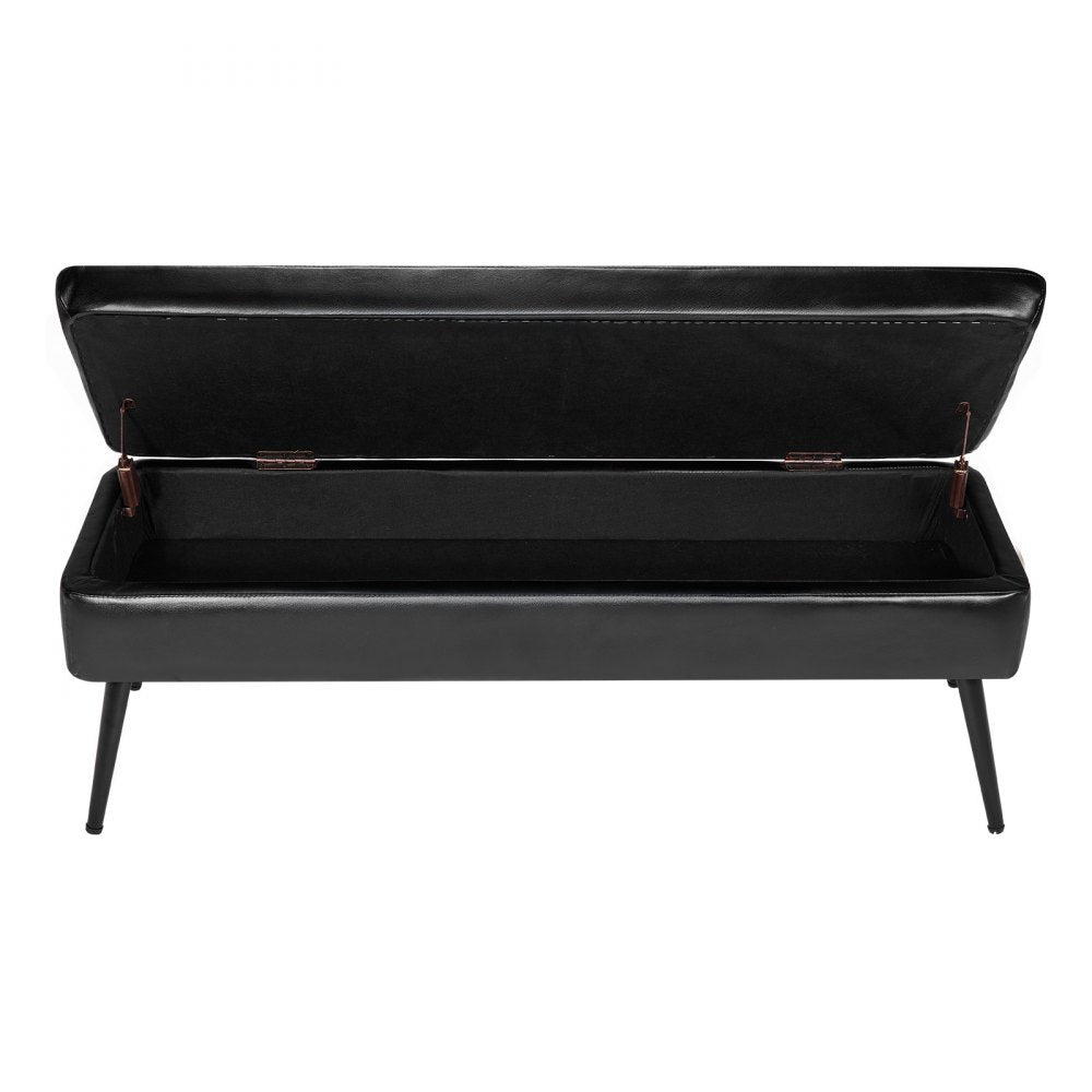 PU Leather Storage Ottoman Bench Shoe Seat with Storage & Metal Legs 1200 x 400 x 450 mm Black