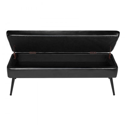 PU Leather Storage Ottoman Bench Shoe Seat with Storage & Metal Legs 1200 x 400 x 450 mm Black