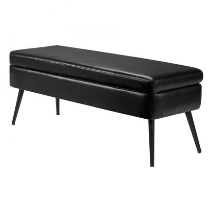 PU Leather Storage Ottoman Bench Shoe Seat with Storage & Metal Legs 1200 x 400 x 450 mm Black