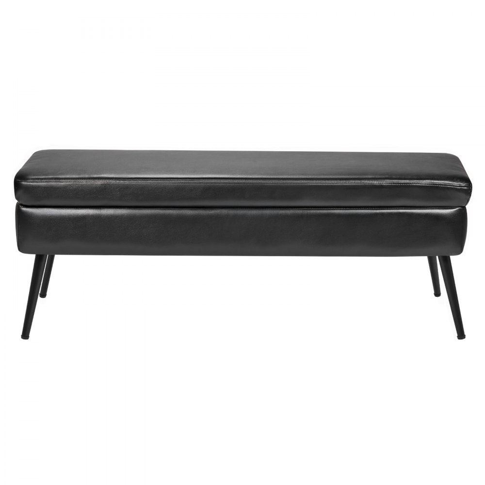 PU Leather Storage Ottoman Bench Shoe Seat with Storage & Metal Legs 1200 x 400 x 450 mm Black