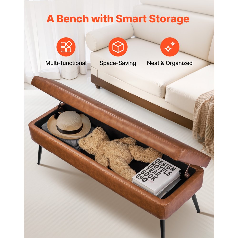 PU Leather Storage Ottoman Bench Shoe Seat with Storage & Metal Legs 1200 x 400 x 450 mm Brown