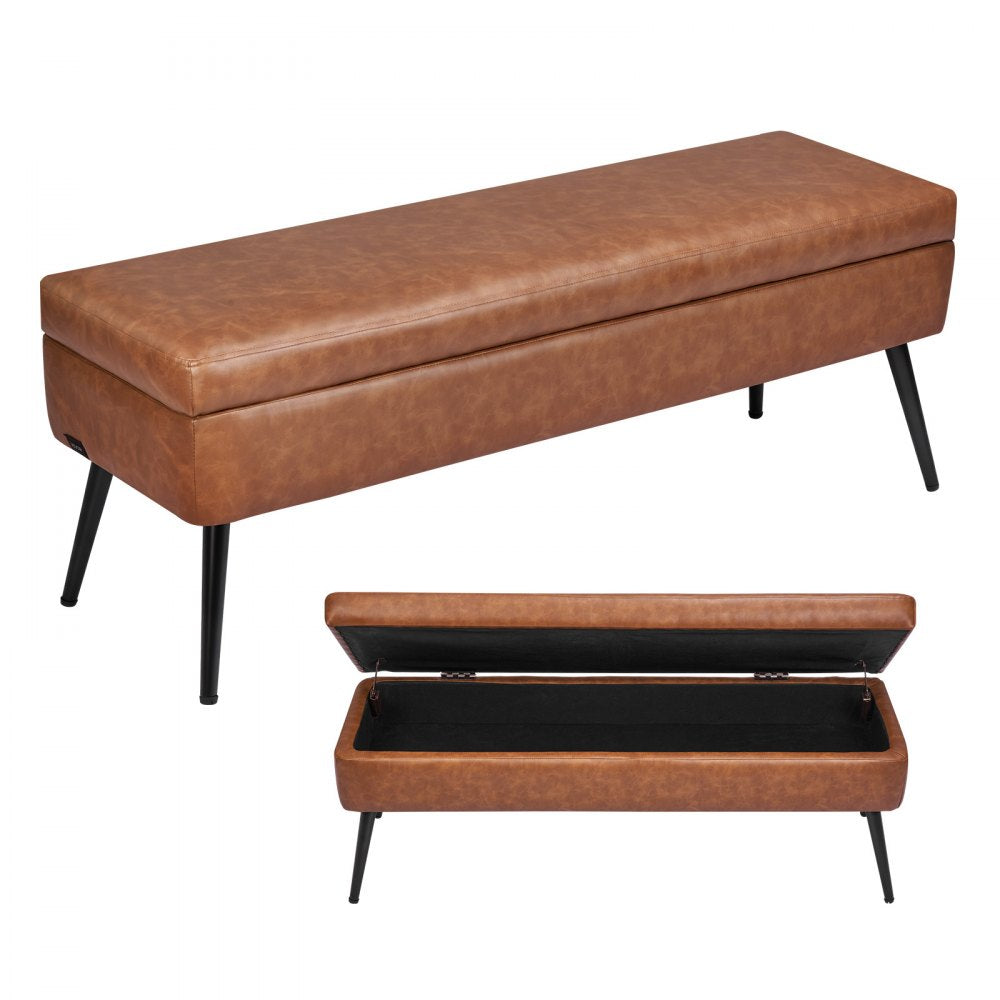 PU Leather Storage Ottoman Bench Shoe Seat with Storage & Metal Legs 1200 x 400 x 450 mm Brown