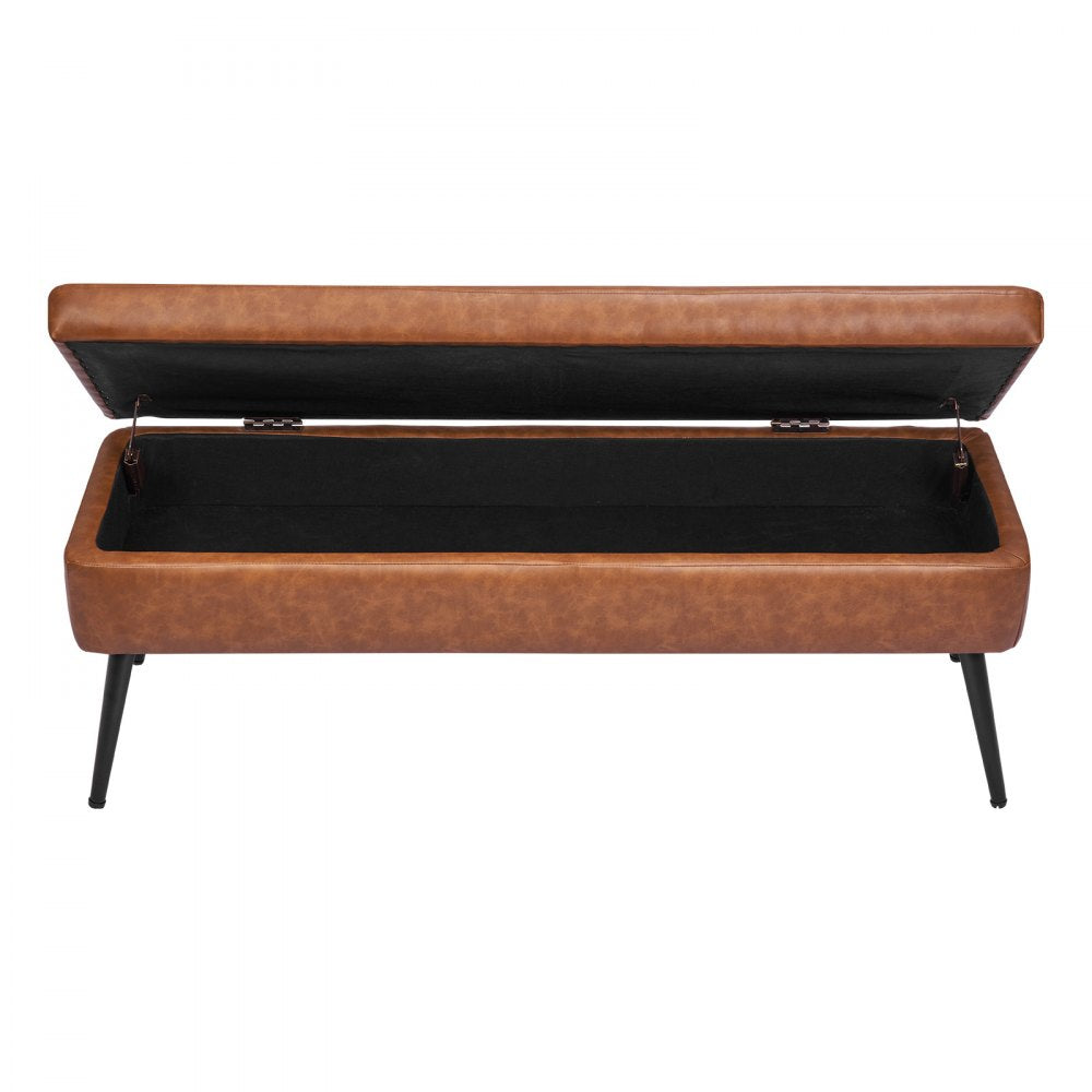 PU Leather Storage Ottoman Bench Shoe Seat with Storage & Metal Legs 1200 x 400 x 450 mm Brown