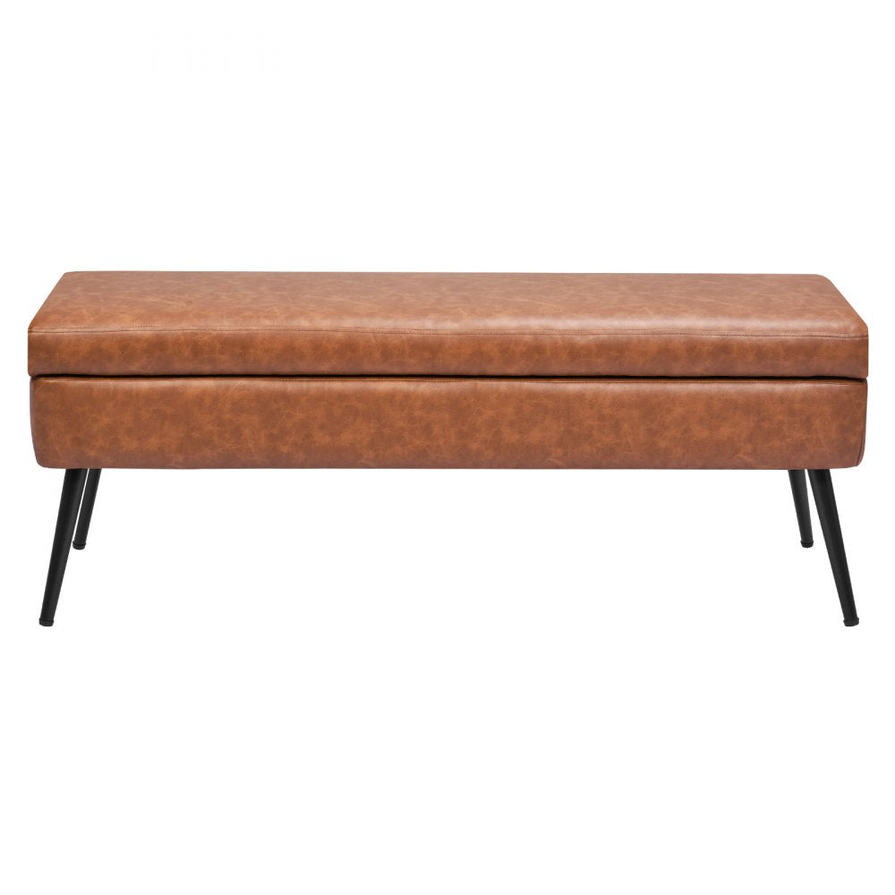 PU Leather Storage Ottoman Bench Shoe Seat with Storage & Metal Legs 1200 x 400 x 450 mm Brown