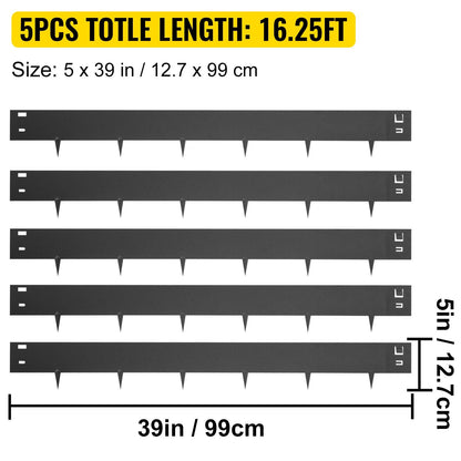 Flexible Steel Garden Edging, 5PCS, 10x99 cm, 4.95 m Total Length, Black