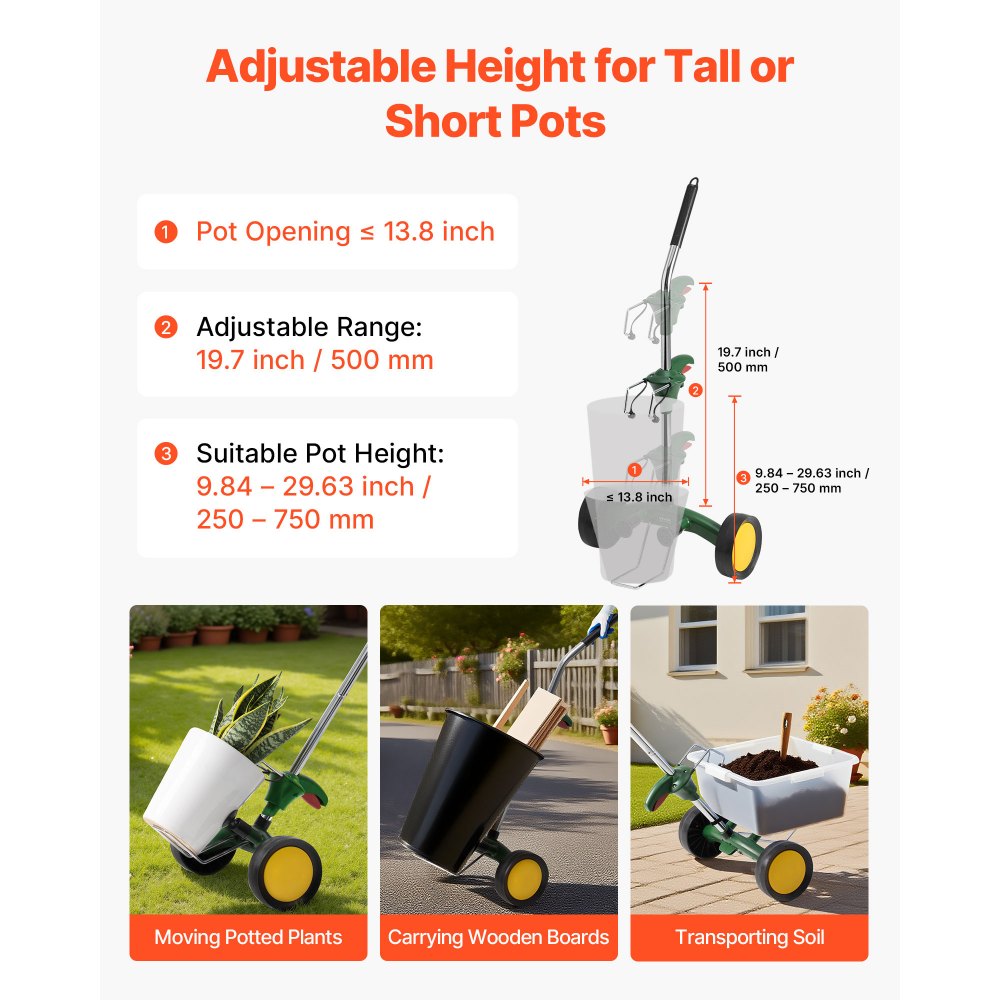 Garden Pot Mover Heavy Duty Potted Plant Dolly with Adjustable Handle