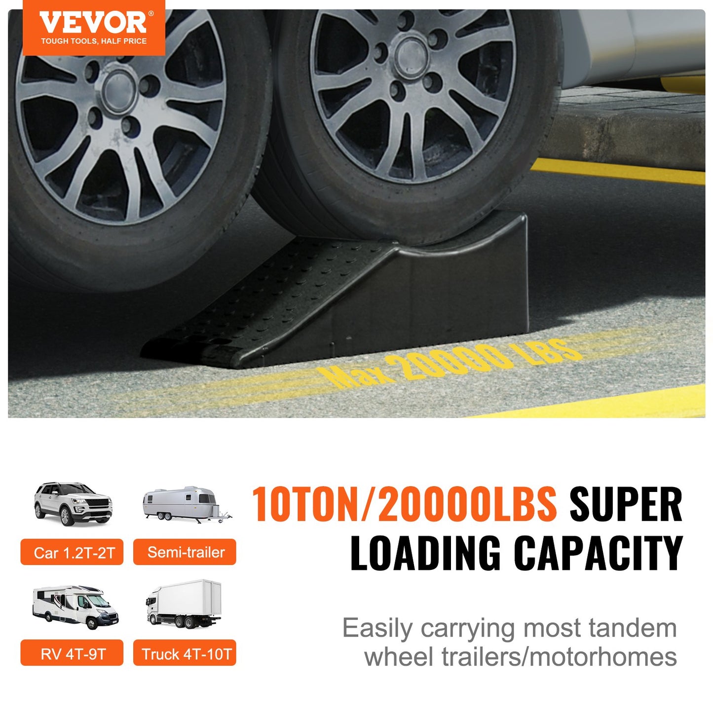 VEVOR Car Ramp, 1 Piece Low Profile Car Service Ramp, 20000 lbs/10 ton Loading Capacity,
