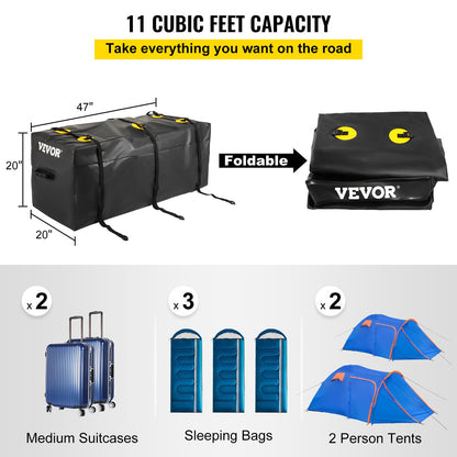 VEVOR Hitch Cargo Carrier Bag, Waterproof 840D PVC, 47\"x20\"x20\" (11 Cubic Feet),