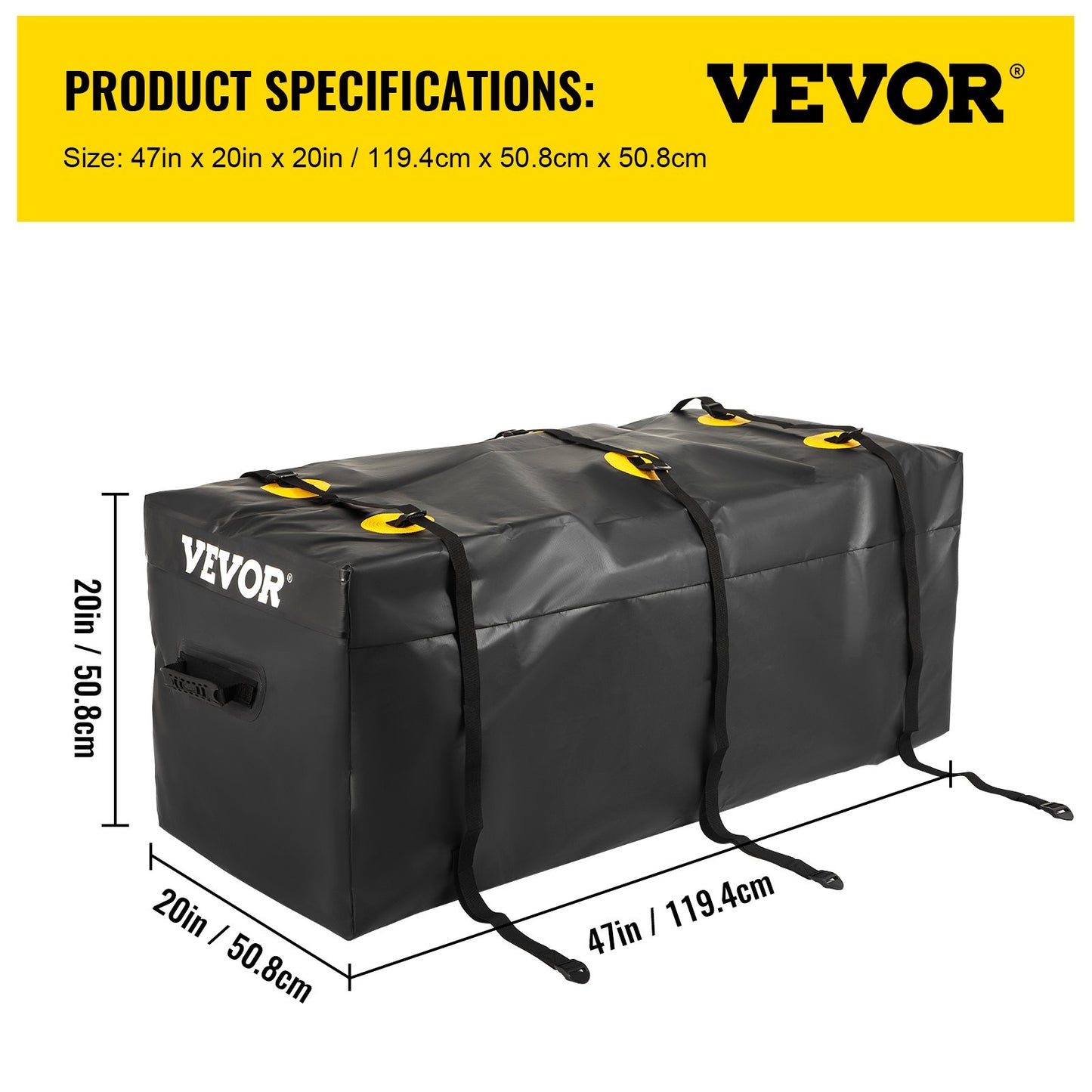 VEVOR Hitch Cargo Carrier Bag, Waterproof 840D PVC, 47\"x20\"x20\" (11 Cubic Feet),