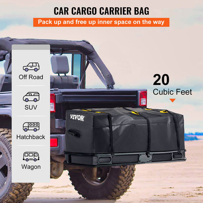 VEVOR Hitch Cargo Carrier Bag, Waterproof 840D PVC, 59"x24"x24" (20 Cubic Feet),
