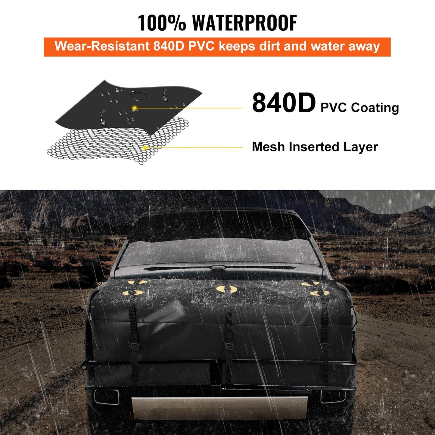 Waterproof 840D PVC Hitch Cargo Carrier Bag, 0.57 m³, Fits Cars & SUVs